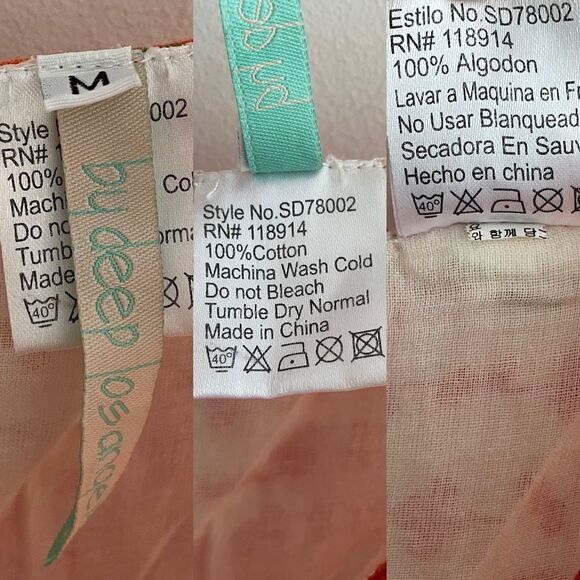 By DEEP LOS ANGELES Cotton Sleeveless Printed Wrap Midi Dress Cream Red M - Picture 5 of 5